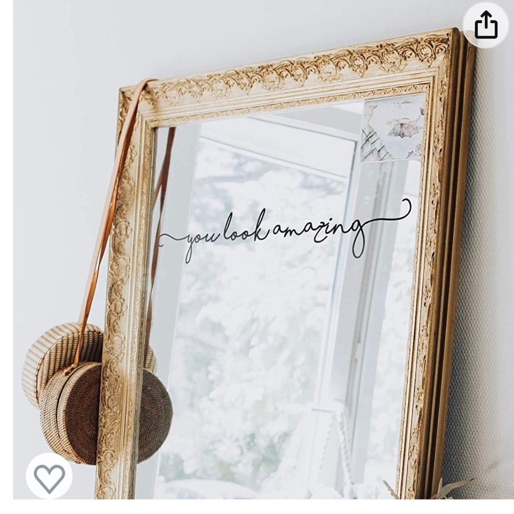 Nip peel & stick mirror sticker, affirmation you look amazing - black script